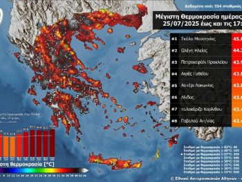 Στους 44-45 °C η μέγιστη θερμοκρασία την Παρασκευή 24/07