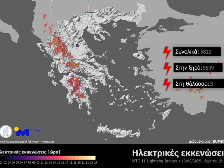 Σχεδόν 6.000 οι ηλεκτρικές εκκενώσεις την Παρασκευή 13/06