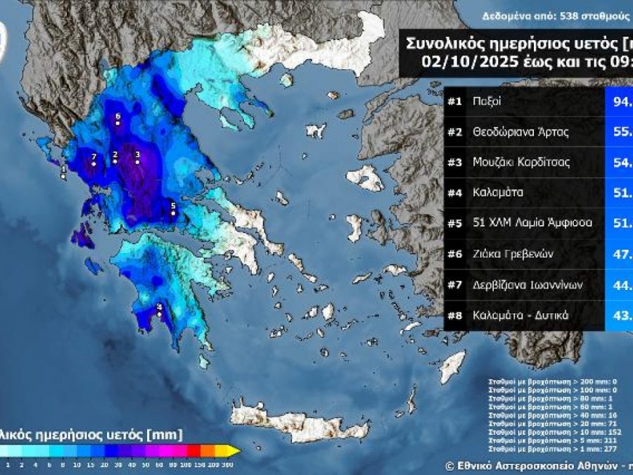 Μεγάλα ύψη βροχής σε νησιά του Ιονίου και σε ηπειρωτικές περιοχές